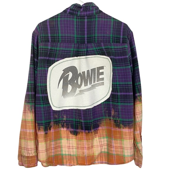 Hand Crafted Other - EUC David Bowie Reworked Bleached Plaid Flannel Shirt Mens Unisex Large Handmade